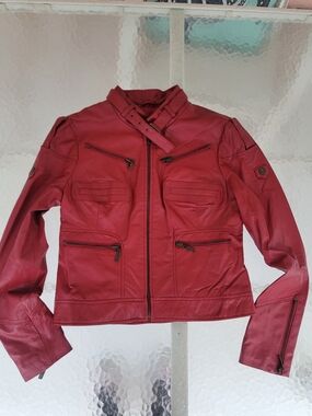 Bebe Red Leather Moto Jacket Vintage Y2K Retro